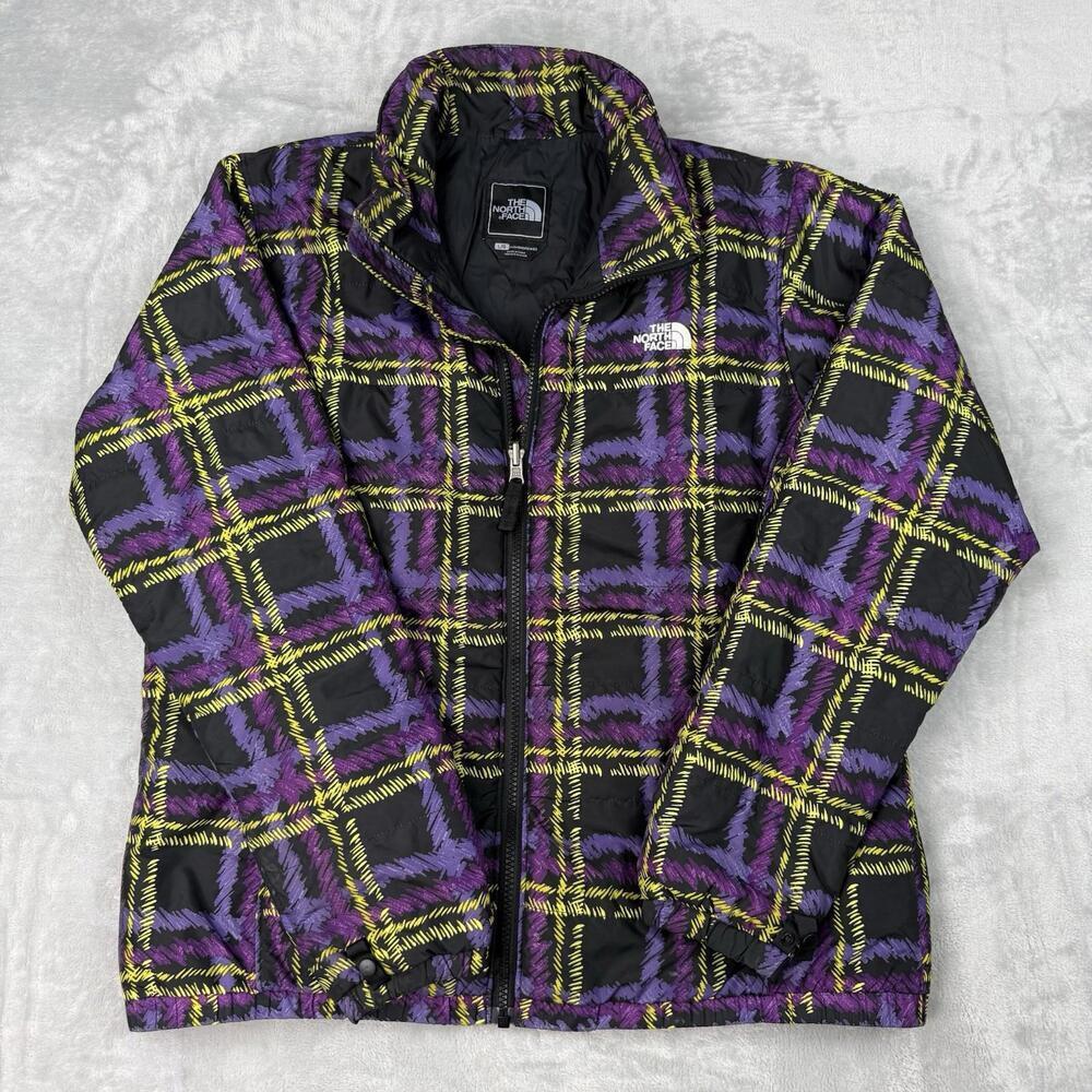 The North Face Women’s Puffer Jacket Size L Purple Yellow Plaid Insulated LT Ski